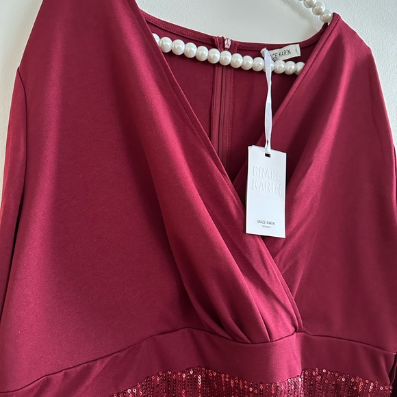 Grace Karin| Midi Sequined Long Sleeve Cocktail Dress - Picture 8 of 15